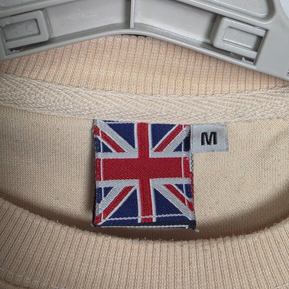 London England Sweatshirt Size M Beige Crewneck Embroidered Union Jack Spellout - Picture 5 of 6